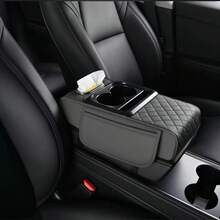 Car Center Armrest Booster Mat, Multi-Functional Storage Armrest Mat, With Cup Holder And Tissue Box, Interior Storage Box, Car Accessories. - Đen và đỏ - Xem 3