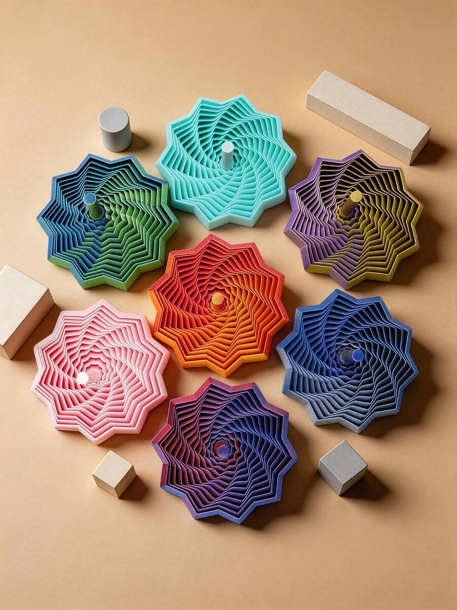 3D Optical Illusion Folding Puzzle Toy, Polygonal Carrot Tower Spiral Desk Decor, Christmas/Birthday Gift - Multicolor - View 1