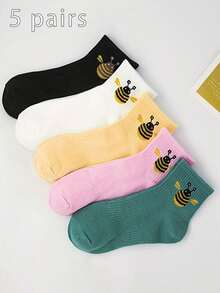 5 pares de calcetines de media caña unisex con diseño de abeja de dibujos animados, calcetines deportivos casuales con estampado de animales, adecuados para primavera, verano, parejas - Multicolor - Ver 2