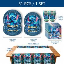 Bộ đồ dùng tiệc sinh nhật chủ đề Stitch & Lilo, màu xanh dương, phụ kiện tiệc sinh nhật Stitch, gian chụp ảnh chủ đề Stitch, đồ dùng dùng một lần cho tiệc mừng em bé. - Nhiều màu - Xem 3