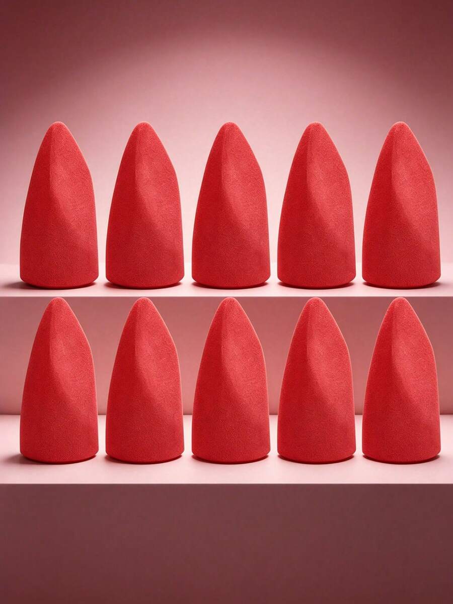 MAANGE 1/10pcs Red Asymmetric Powder Puff Dry And Wet Dual-Use Soft Makeup Sponge For Daily Makeup On Face Cosmetic Applicator For Powder Liquid Facial Makeup Tools For Women & Girl - Red - View 1