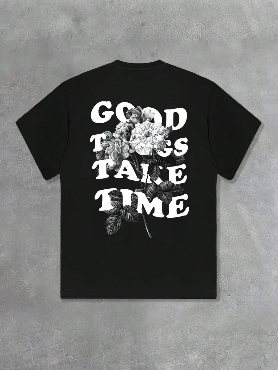 Camiseta estampada de corte holgado - Negro - Ver 1