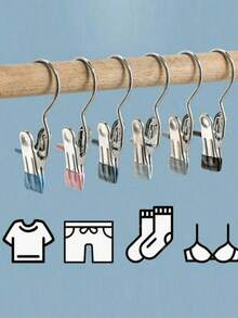 10 piezas de pinzas de ropa de acero inoxidable de alta calidad, estante ajustable de metal para pantalones con pinzas, pinzas de lavandería con ganchos, pinzas portátiles para colgar ropa, pantalones, faldas, decoración, primavera, minimalista, blusas de verano - Multicolor - Ver 7