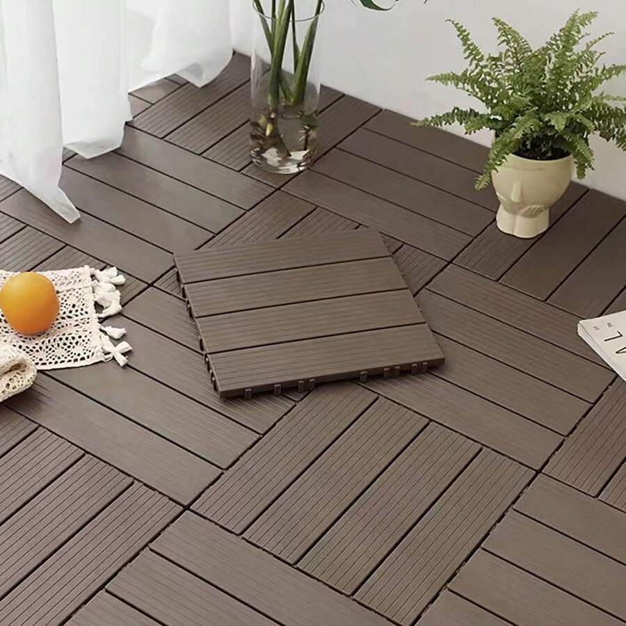 1 Tấm, 6 Tấm, Sàn nhựa tự lắp ghép 29,5cm, chịu lực cao, thích hợp cho sân, vườn, ban công. Sàn nhựa tự lắp ghép ngoài trời cho sân, hiên nhà. - sọc - Xem 1