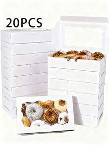 20pcs/10pcs/1pc Square Cake Box With Transparent Window, Size: 7*4.3*1.5 Inches, Brown Kraft Paper Pastry Boxes, Suitable For Packaging Desserts, Donuts, Pies, Candies, Cakes, Muffins And Macarons - White - View 10