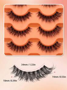 NAIJEMA 5 Pairs Fluffy Faux Mink Eyelashes, Fox Eye, Cat Eye, Lengthening, Volumizing, Natural Look, Soft Curly 3D Effect Lashes, Suitable For Party, Daily Wear, Applicable For Various Occasions - Black - View 4