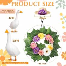 Sunnymove Spring Porch Goose Outfits Including Flower Hat Spring Wreath With Leaves Summer Goose Costume Decor For 17u2018' 23" Cement_Plastic Geese Outdoor Garden Lawn Yard Statue Pathway Decoration - White - 查看 2