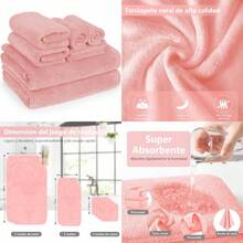 8 Piezas Juego de Toallas de Baño Toallas de Baño Super Absorbente y Secado Rápido Lavable a Máquina Set de Toallas de Baño para Hogar Gimnasio Hotel Spa Playa Piscina Salones de Belleza Rosa - Rosa - Ver 1