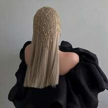 波西米亚镂空网纱头链，奢华派对礼服闪亮配饰，女士 - 金色 - 查看 3