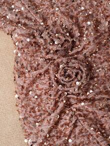 Vestido de fiesta de mujer con hombro asimétrico, lazo y adornos de lentejuelas glamorosos - Oro rosa - Ver 4