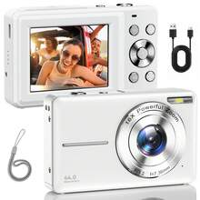 Nicamery 1080P 4400万像素数码相机，适用于摄影、数码傻瓜拍摄和录像，16倍光学变焦便携旅行相机，适合作为青少年和老年人的礼物。[此链接不包含存储卡，请另行购买] - 白色 - 查看 2