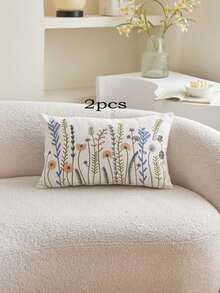 LCUHPCL 1 pieza Funda de cojín de lino bordada con flores silvestres coloridas, decoración del hogar adecuada para la sala de estar, el dormitorio, fiestas y diversos entornos, primavera/verano - Multicolor - Ver 16