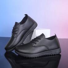 简约黑色系带休闲运动鞋，女士通勤鞋，适合所有季节 - 黑色 - 查看 6