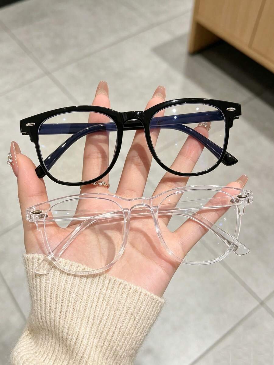 2 Pairs Transparent Studded Eyeglasses For Women, Suitable For Daily Use - Multicolor - View 1
