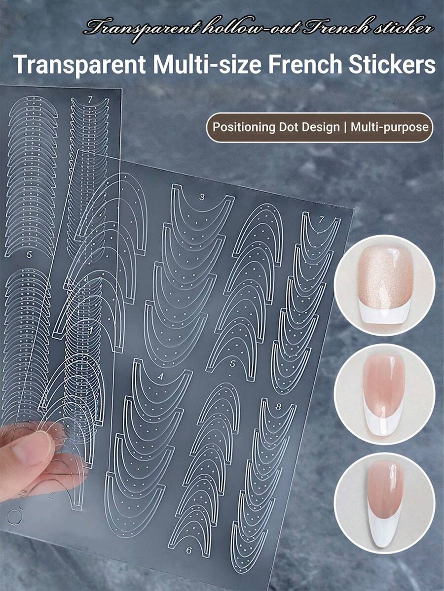 Full Size French Manicure Nail Stickers, Includes Adhesive Dots, Nail Plates, Guideline, And Various French Curve Patterns