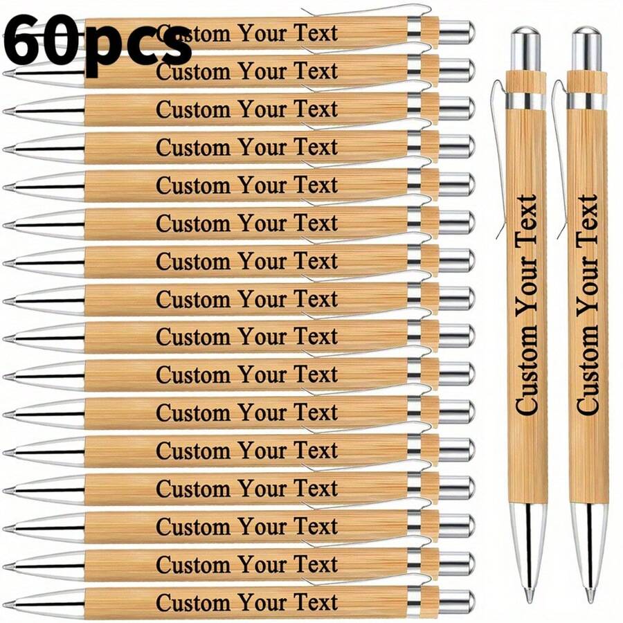 60pcs/36pcs/12pcs Customizable Bamboo Ballpoint Pens, Smooth Black Ink Writing, Suitable For Birthday, Anniversary, Inspirational Quotes And Special Gifts - Multicolor - View 1