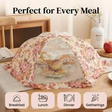 High Quality Floral Food Cover, Foldable, Large Capacity, Hexagon & Round Shape, Fly & Dust Proof, Dining Table Cover, Mesh Fabric Food Tent - Multicolor - View 6