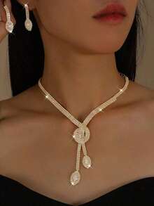 Necklace Earrings Women Jewelry Set, Suitable For Daily Wear, Dating, Geometric Pattern Party, Bridal Wedding Valentine's Day Accessories - 金子 - 查看 5