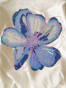 Women's Floral Print Casual Round Neck Short Sleeve T-Shirt, Summer Round Neck 100% Cotton Soft Fabric Short Sleeve - 杏色 - 查看 5
