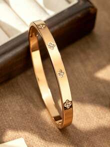 New High-Quality Stainless Steel Flower Zirconia Women's Bracelet Jewelry Set, Suitable For Daily Wear - Gold - View 4