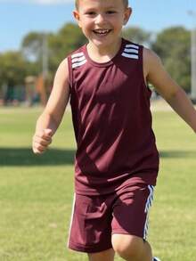 Boys' Premium Soccer Jersey And Shorts Set With Sleeve Detail And Lightweight Fabric - 酒紅色 - 查看 3