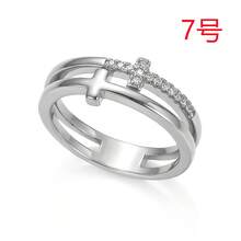 1枚极简设计立方氧化锆镶嵌十字铜双层可叠戴戒指 - 白色 - 查看 14