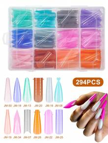294pcs Gel Nail Tips Set, Pre-Formed Fake Nails For Gel Manicure, Soak-Off, Easy Nail Extension, Crystal Nail Molds No Paper Needed Fast UV/LED Extension, Dual-Ended Nail Extension Tool Disposable Manicure Supplies - Multicolor - View 12