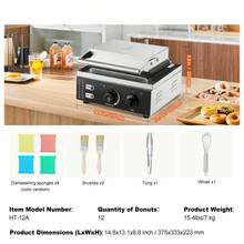 Máquina Eléctrica para Hacer Donuts, Máquina Comercial para Donuts de 1550 W con Superficie Antiadherente, Máquina para Gofres con Calefacción de Doble Cara de 12 Orificios Hace 12 Donuts, Temperatura 122-572 ℉, para Restaurante y Uso Doméstico - 1550 W - Ver 11
