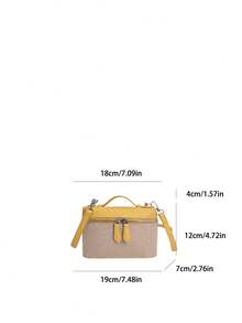 1个新款时尚PU拼接午餐盒包，简约优雅单肩包 - 黃色 - 查看 6