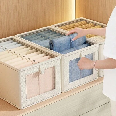 1 hộp lưới che cửa sổ phía trước dùng để đựng đồ trong tủ quần áo, hộp đựng quần áo sơ mi và quần áo gấp gọn, dùng để cất giữ quần áo đã giặt.