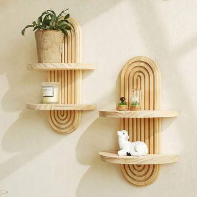 1/2 chiếc kệ gỗ treo tường hình oval hiện đại, kệ gỗ nổi tự nhiên, phong cách Boho cho phòng ngủ ký túc xá