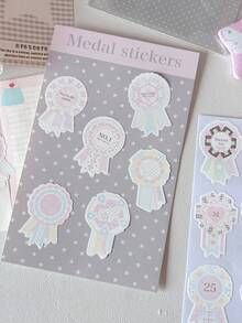 Glittery Medal Ribbon Sticker Set, Multi-Use Rosette Decals For Scrapbooking, Journaling, Birthday Gifts, Party Favors & DIY Projects Stickers Scrapbook Supplies School Supplies - Color - View 5