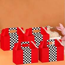 12/24pcs Black & White Checkered Gift Boxes, Racing Theme Birthday Party Favor Boxes, Foldable Handled Party Decoration Boxes, Suitable For Wedding, Festival, Party - View 5