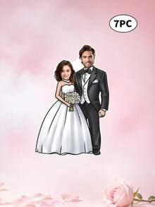 7pcs Custom Photo Wedding Banner Personalized Bride Groom Bunting,Personalized Custom Face Wedding Garland Funny Couple Caricature Decor,Custom Text Wedding Banner Bride Groom Caricature Hanging Decor - Multicolor - View 13
