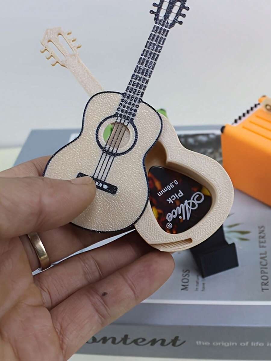 1pc Miniature Musical Instrument Micro Guitar Model With Pick Storage Box, Creative Desk Ornament, Gift For Guitar Enthusiasts, Valentine's Day Gift - Multicolor - View 1