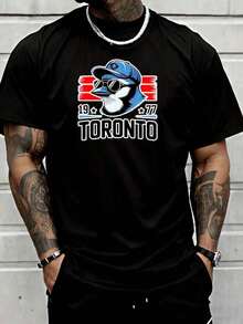 Baseball League Black T-Shirt, Featuring A Cartoon-Style Blue Jays Mascot Graphic.A Fashionable And Casual T-Shirt For Sports, Fitness, Streetwear, And Personalized Styling.Suitable For Both Men And Women. HOYE - 黑色 7 - 查看 1