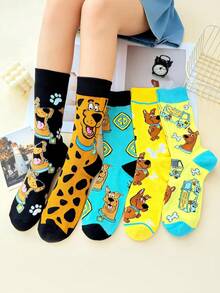 Warner Bros 5双随机春夏男女通用时尚卡通小狗图案百搭舒适透气字母中筒袜 - 彩色 - 查看 9