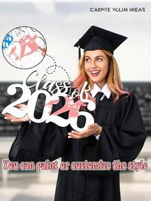 2026年木质毕业装饰品 - 红色2026届毕业生拍照道具和派对装饰，2026届毕业生礼物牌，毕业派对装饰（白色） - 白色 - 查看 4