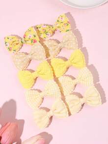 10pcs Yellow Flower Hair Clips, Girls Plaid Polka Dot Hair Clips, Polyester Solid Color Alligator Clips, Cute Sweet Style Hair Accessories Suitable For Spring/Summer Vacation Beach Outfit, Cute Hair Accessories For Teenagers - Multicolor - View 3