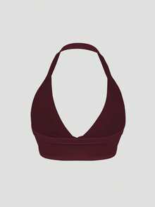 Sodalemon Women's Solid Color Ruched Casual Daily Sports Bra - Burgundy - View 7