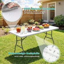 Buffettisch Klappbar Wetterfest 180x75cm,Gartentisch mit HDPE-Tischplatte,Klapptisch Kunststoff mit Tragegriff,Campingtisch für 10 Personen,bis 150kg,Partytisch für Garten Terrasse Balkon - Weiss - Übersicht 3
