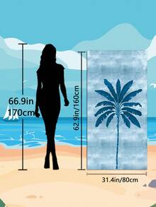1PC Water Blue Gradient Single Palm Tree Beach Scarf, Available In Different Sizes. Quick-Drying, Soft, Portable, And Fashionable. Made Of Sand-Resistant And Super Absorbent Microfiber Material. Style: Bohemian, Tropical, Vintage, Fun, Yoga, Picnic, UV Protection. Ideal For Beaches, Swimming Pools, And Outdoor Activities; A Must-Have For Travel, Camping, Yoga, Fitness, And Swimming, Suitable For Both Men And Women. - Coconut Trees - View 12