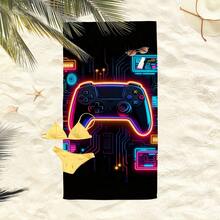 1pc Game Controller Design Beach Towel, Extra Large Microfiber Beach Blanket, Super Absorbent Bath Towel, Suitable For Travel, Swimming Pool, Diving, Surfing, Yoga, Camping, Available In Multiple Sizes, Beach Accessories - Game Controller - View 3