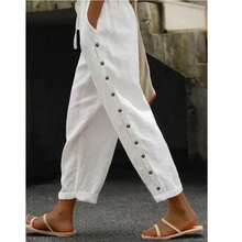 Women's Casual Button-Front Patchwork Cropped Trousers, Spring-Summer - White - View 6