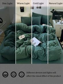 3pcs Blue & White Patchwork Soft Polyester Duvet Cover Set - Dark Green - View 8