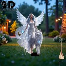 2D Flat Integrated Luminous Angel And Wolf Garden Stake Decor, Outdoor Yard Garden Lawn Decoration, Flower Bed Decor Stake, Suitable For Yard, Lawn, Potted Plants - Holiday Decor, Ideal Gift For Friends, Garden Decoration, Lawn Decor - 520 - View 10