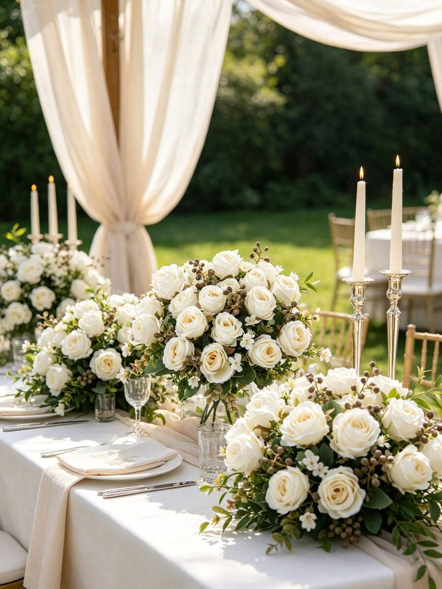 1/3/60pcs Artificial Roses Fabric Flowers - Multipurpose Decorative Flowers Suitable For Weddings, Engagements, Home And Seasonal Celebrations - Vase Not Included - White - View 1