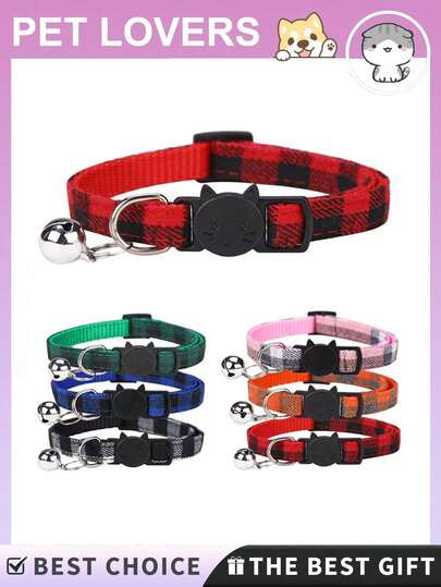 1 Pc Stylish Plaid Cat Collar - Adjustable Comfortable Fit Durable Fashion Pet Accessory,Cat British Plaid Collar, Pet Collar With Bell, Cloth Cat Buckle Cat Dog Collar