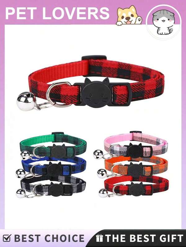 1 pieza Collar de Gato a Cuadros Elegante - Ajustable Cómodo Duradero Accesorio de Moda para Mascotas, Collar de Gato a Cuadros Británico, Collar de Mascota con Campana, Collar de Gato Perro con Hebilla de Tela