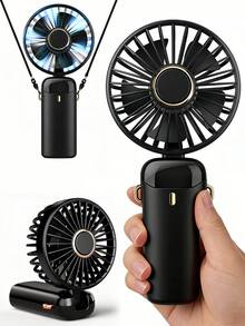 2025 Nuevo Mini Ventilador Recargable USB de 800mAh con Pantalla Digital, Funcionamiento Silencioso, Adecuado para Oficina, Dormitorio, Exterior, Ventilador de Escritorio Portátil 3 en 1 con Base Plegable a 90°, 5 Velocidades de Viento, Ventilador de Maquillaje para Mujeres - Multicolor - Ver 2